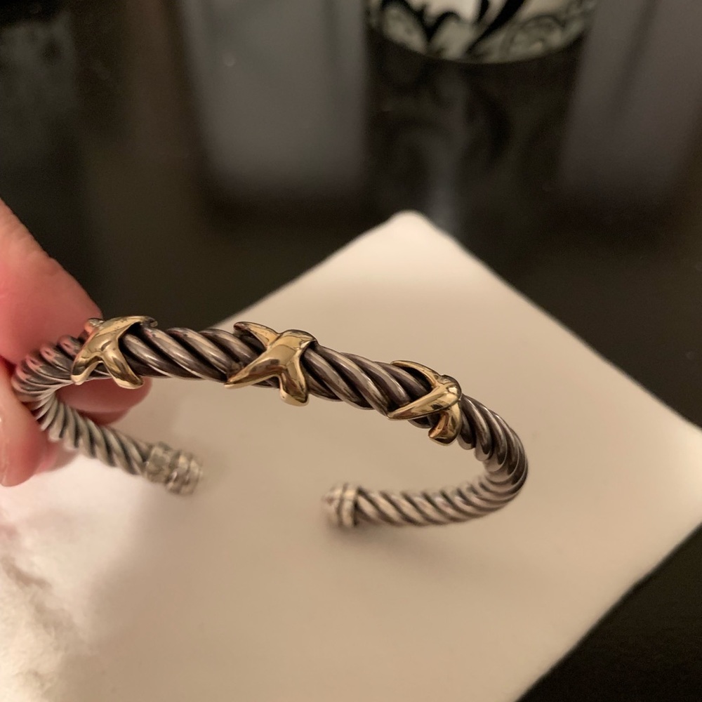 Sterling silver and gold criss cross bracelet